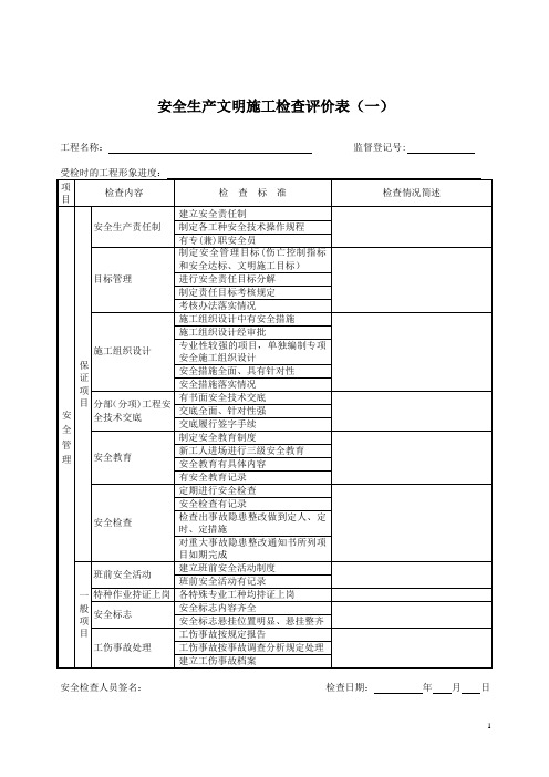 安全文明评价表