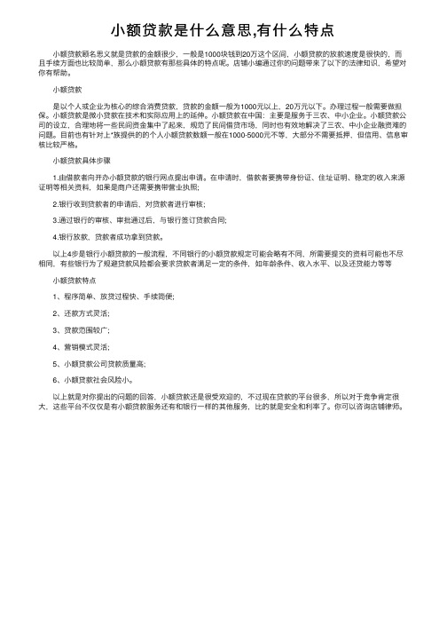 小额贷款是什么意思,有什么特点