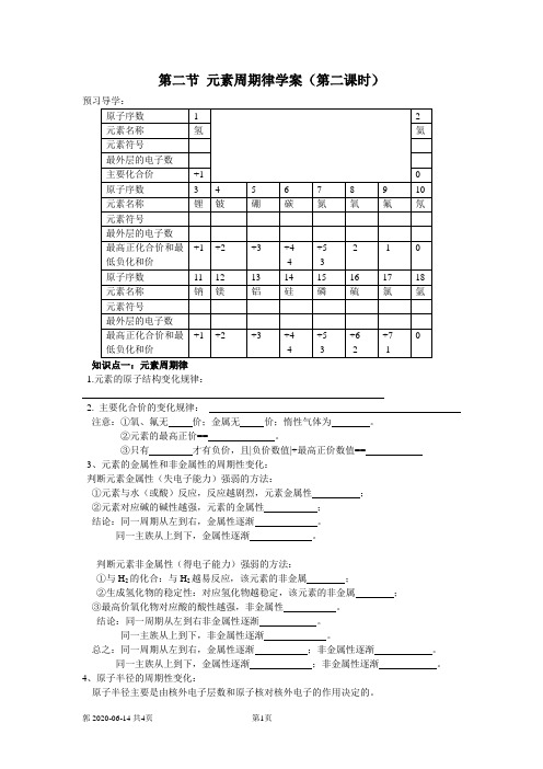 必修二第一章第二节 元素周期律学案第二课时