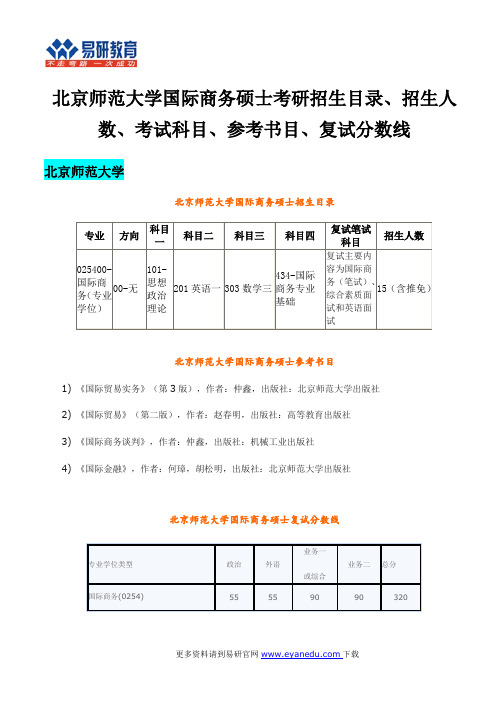 北京师范大学国际商务硕士考研招生目录、招生人数、考试科目、参考书目、复试分数线