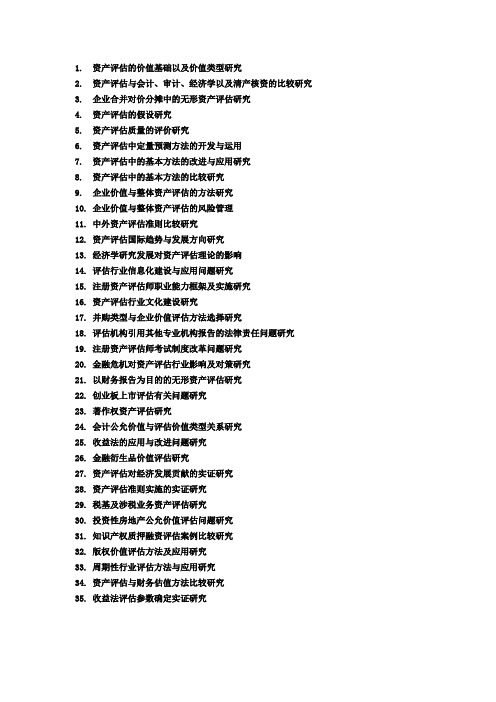 资产评估论文选题