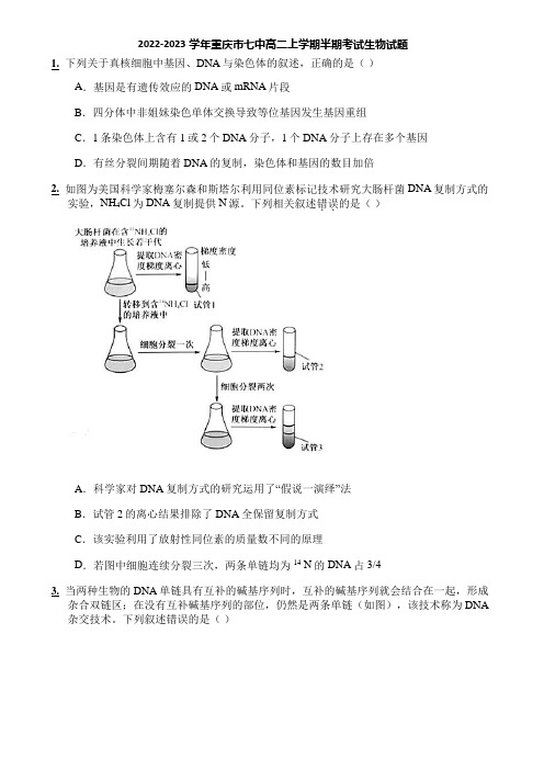 2022-2023学年重庆市七中高二上学期半期考试生物试题