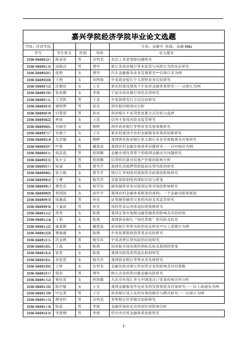 嘉兴学院经济学院毕业论文选题