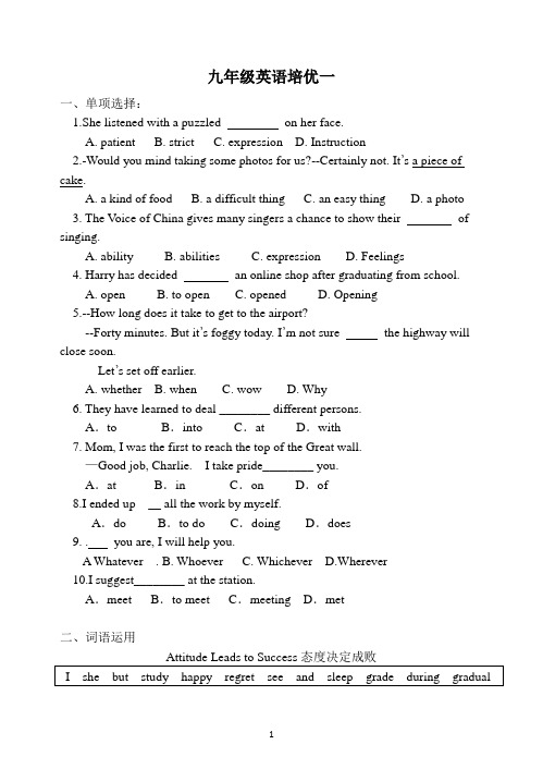 九年级英语培优一