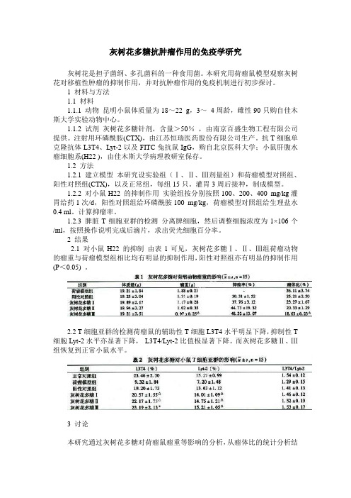 灰树花多糖抗肿瘤作用的免疫学研究