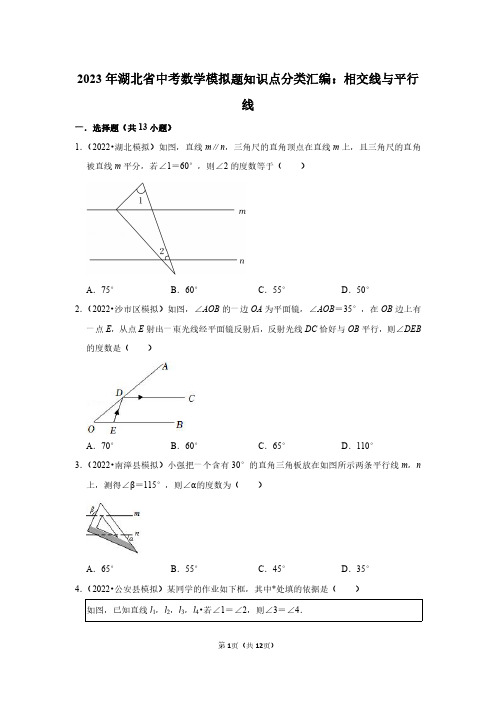 2023年湖北省中考数学分类汇编：相交线与平行线