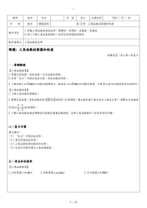 第12讲-三角函数的图像和性质-学生版