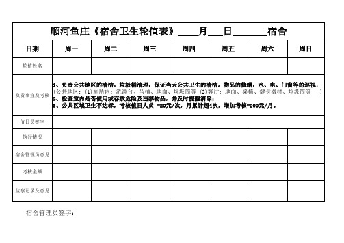 宿舍管理表格