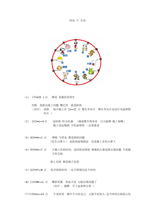 时辰 对应 生肖养生