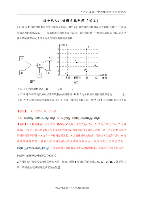 拉分练03 框图类推断题(拔高)(教师版)-2021年中考化学拉分题专练—推断题