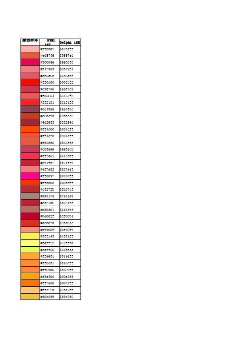 编程颜色表代码大全