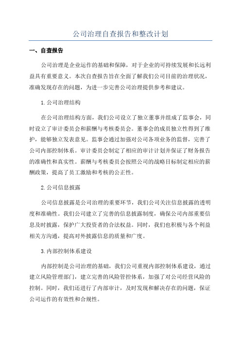 公司治理自查报告和整改计划