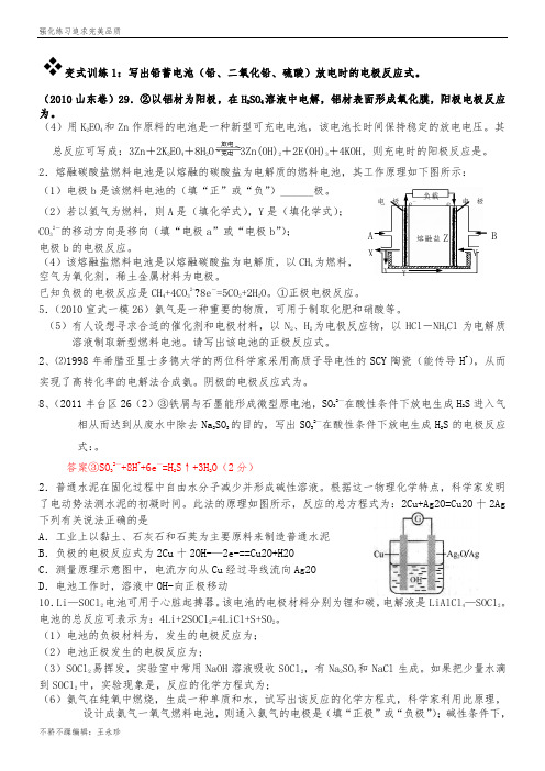 熔融碳酸盐 电极反应式书写