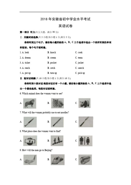 初中英语-2018年安徽省-中考试题带答案