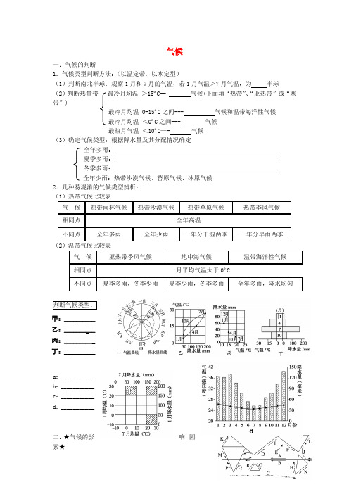 福建省厦门市高二地理上学期 气候归纳总结学案 湘教版