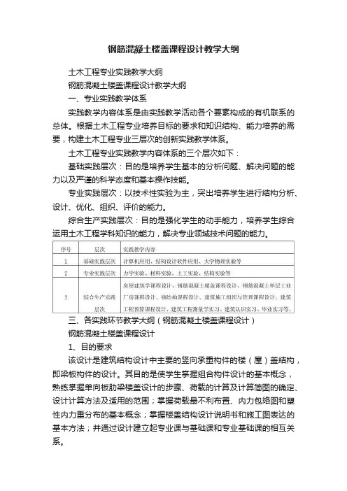 钢筋混凝土楼盖课程设计教学大纲