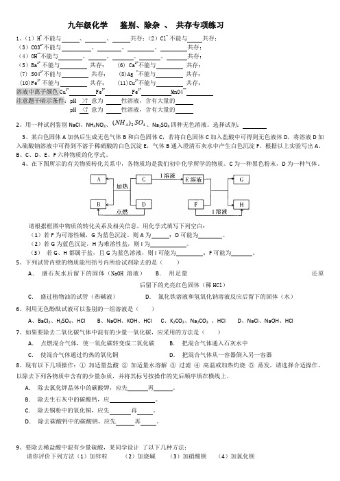 九年级化学《推断鉴别除杂》专题练习