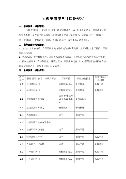 拆卸维修流量计操作规程