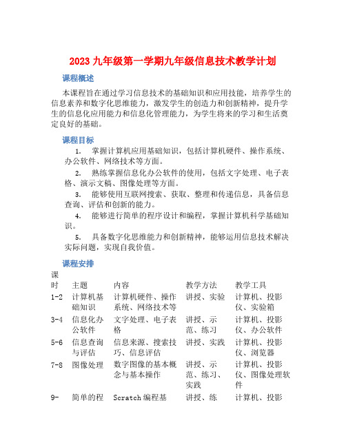 2023九年级第一学期九年级信息技术教学计划 (2)