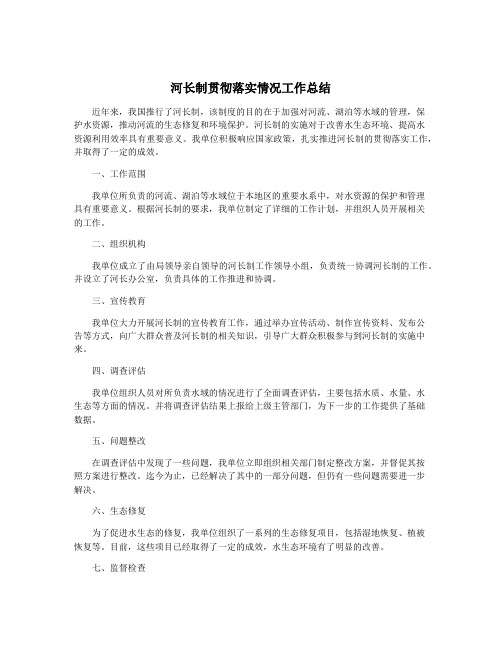 河长制贯彻落实情况工作总结