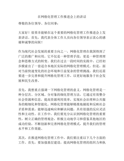 在网格化管理工作推进会上的讲话