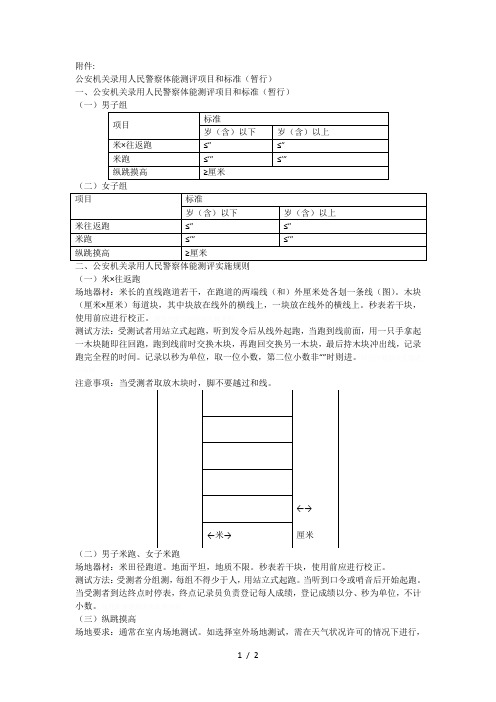 公安机关录用人民警察体能测评项目和标准(暂行)