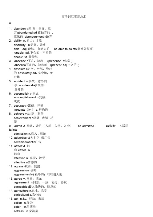 新编人教版高中英语常用单词变形名师精品资料