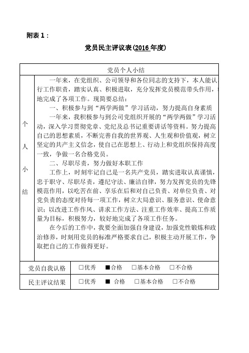 党员民主评议表