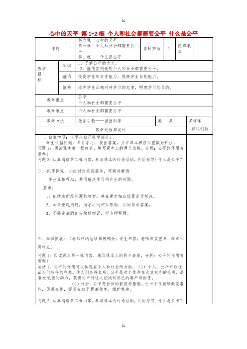 九年级政治全册 第二单元 共同生活 第六课 心中的天平 第1-2框 个人和社会都需要公平 什么是公平