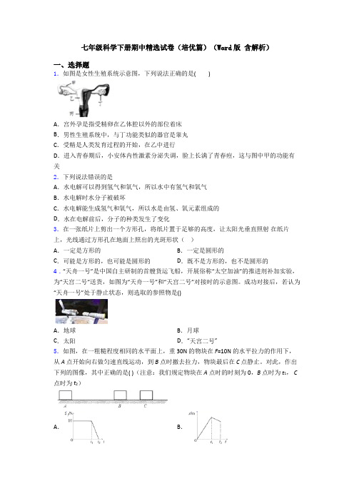 七年级科学下册期中精选试卷(培优篇)(Word版 含解析)