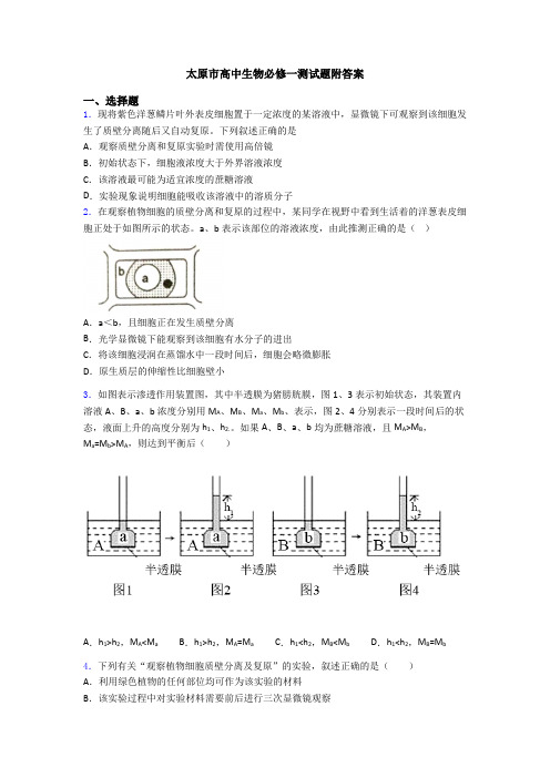 太原市高中生物必修一测试题附答案