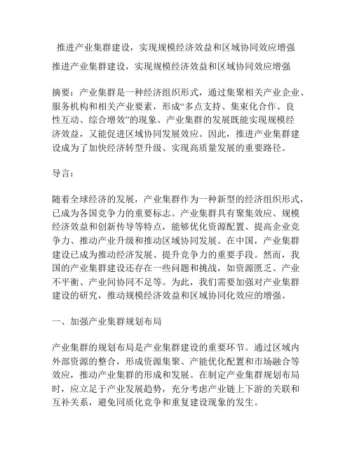 推进产业集群建设,实现规模经济效益和区域协同效应增强