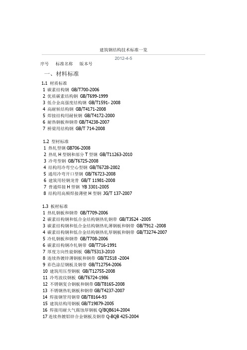 建筑钢结构技术标准一览(更新版)