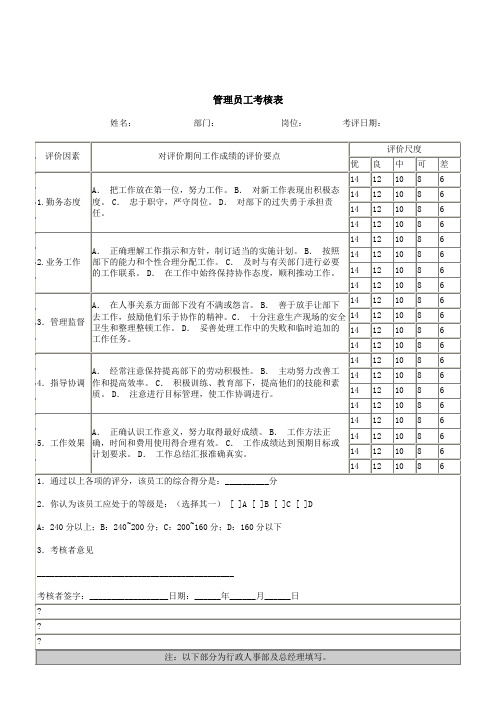 管理员工考核表