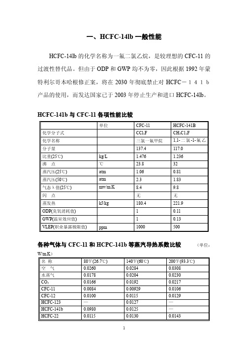 HCFC-141b物理化学技术资料