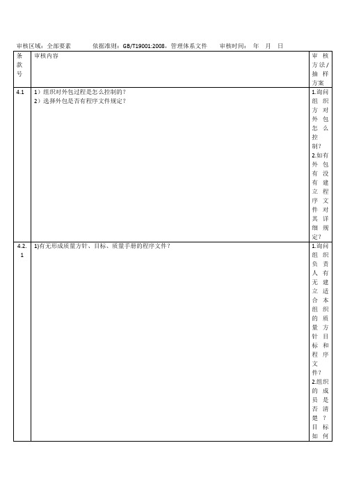 ISO9000 外审检查表