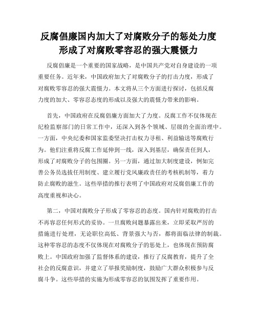 反腐倡廉国内加大了对腐败分子的惩处力度形成了对腐败零容忍的强大震慑力