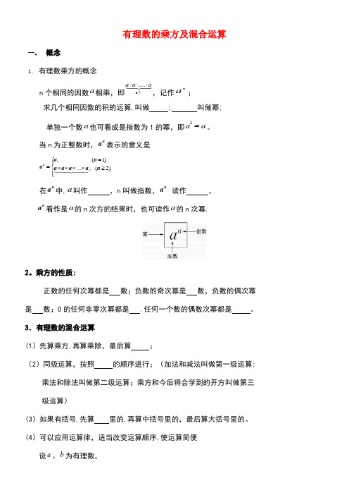北京市第四中学中考数学冲刺复习第1章有理数05有理数的乘方及混合运算(无答案)