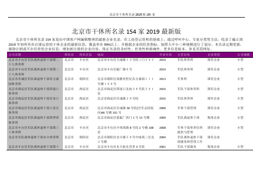 北京市干休所名录2019版154家