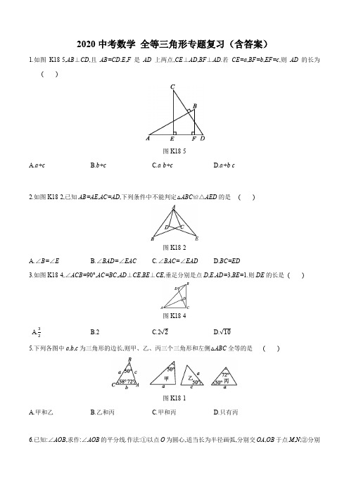 2020年九年级数学中考专题复习  全等三角形 (包含答案)