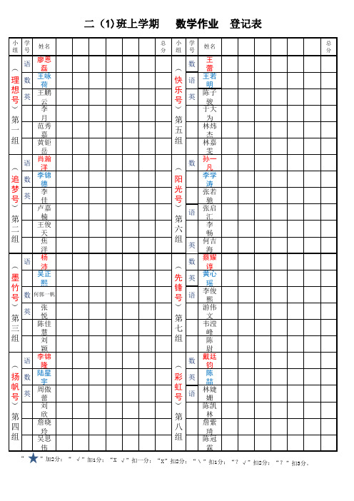 五(2)班上 登记表