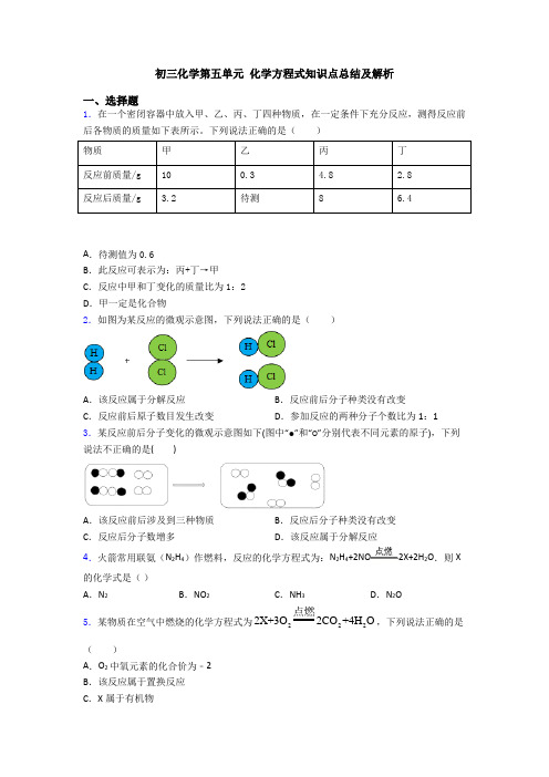 初三化学第五单元 化学方程式知识点总结及解析