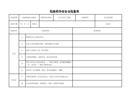 检维修作业安全检查表