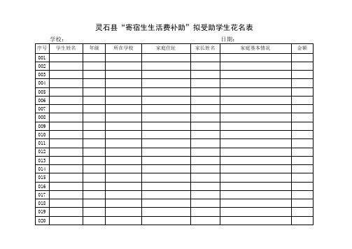 寄宿生生活费补助拟受助学生花名表表样