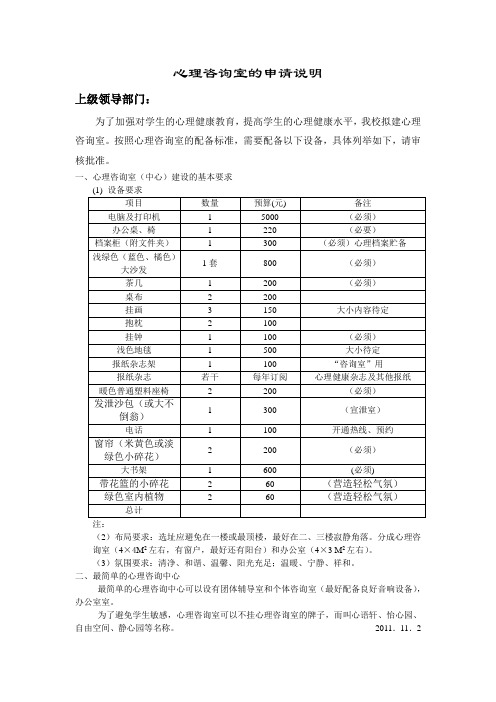 心理咨询室的申请说明