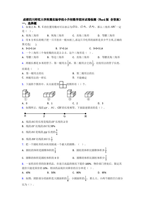 成都四川师范大学附属实验学校小升初数学期末试卷检测(Word版 含答案)