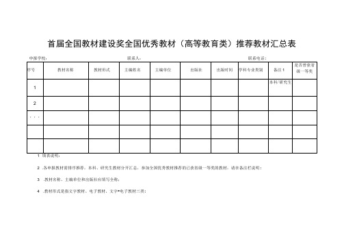 首届全国教材建设奖全国优秀教材高等教育类推荐教材汇总表