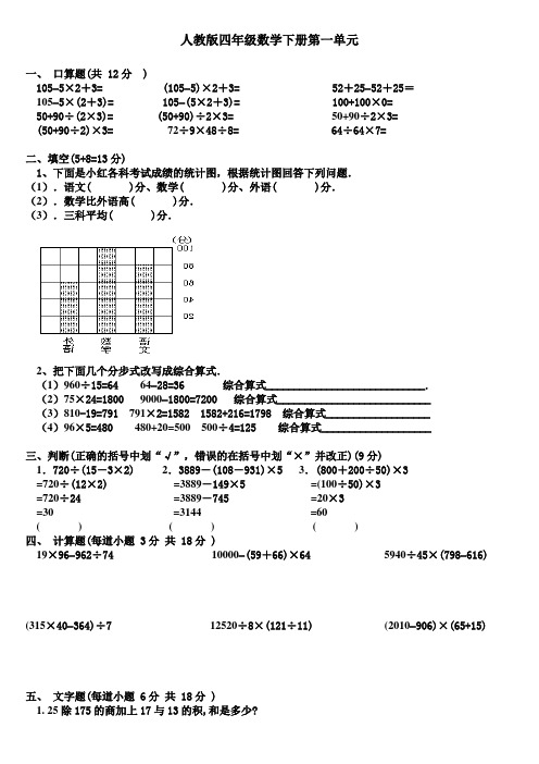 人教版四年级数学下册第一单元四则运算试题6套