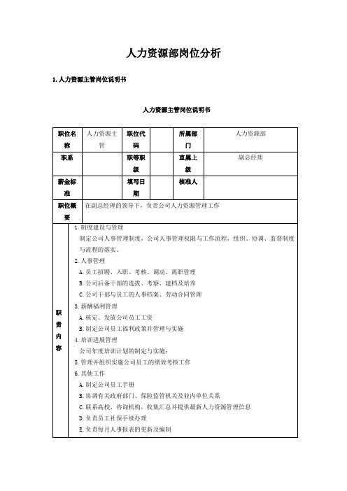 人力资源部岗位分析