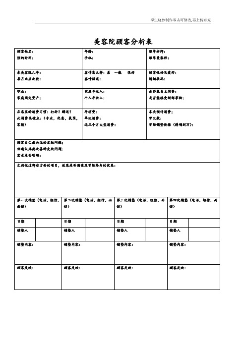 美容院顾客分析表